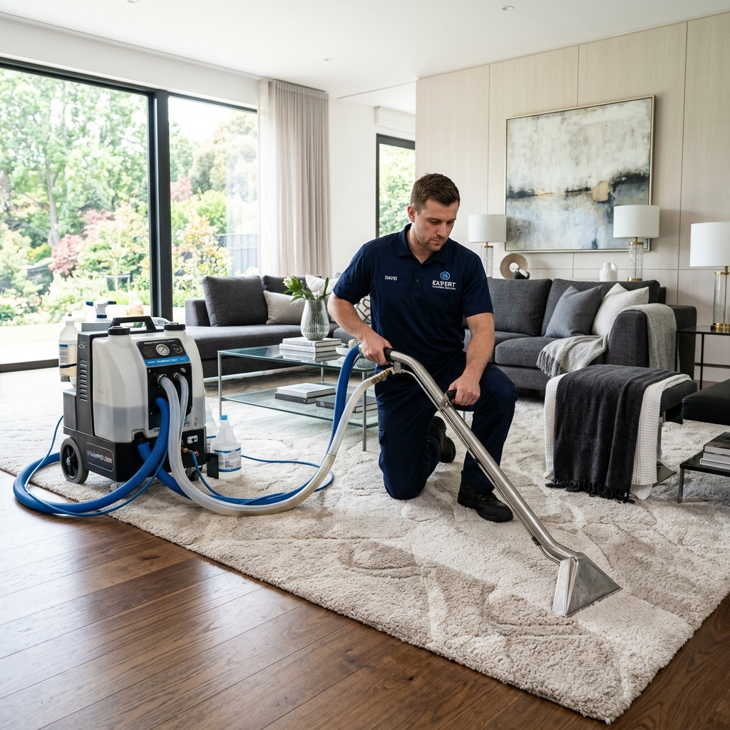 Professional carpet and sofa deep cleaning technician
